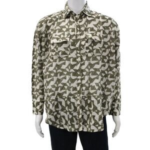 Mirth Mens Short Sleeve Button Front Collared Shirt Brown White Size Medium